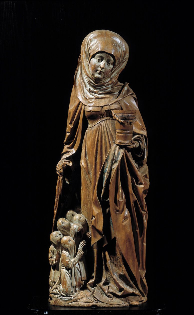 Sankt Martha og angrende Polykrom træskulptur af German School