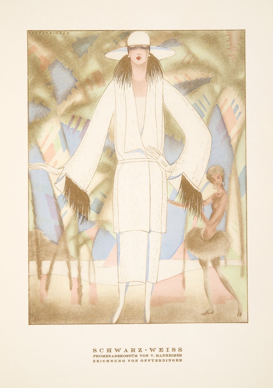 Schwarz-Weiss, outfit af V. Manheimer, fra Styl, pub.1922 (pochoir print) af German School