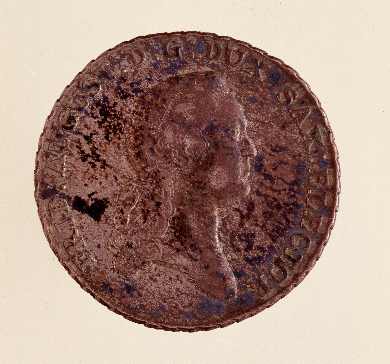 Sølvmønt (thaler) fra Sachsen: Frederik Augustus I af Sachsen (Frederik Auguste I af Sachsen) (1750-1827). Diam. 3,9 cm Napoli, museo archeologico af German School