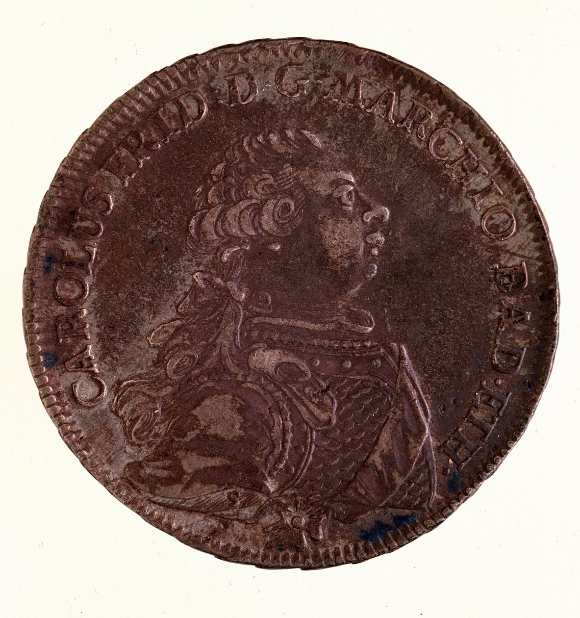 Sølvthaler (taler) af Charles Frederick, storhertug af Baden (1728-1811) (Charles I of Baden) 1766 Diam. 3,9 cm Napoli, museo archeologico af German School