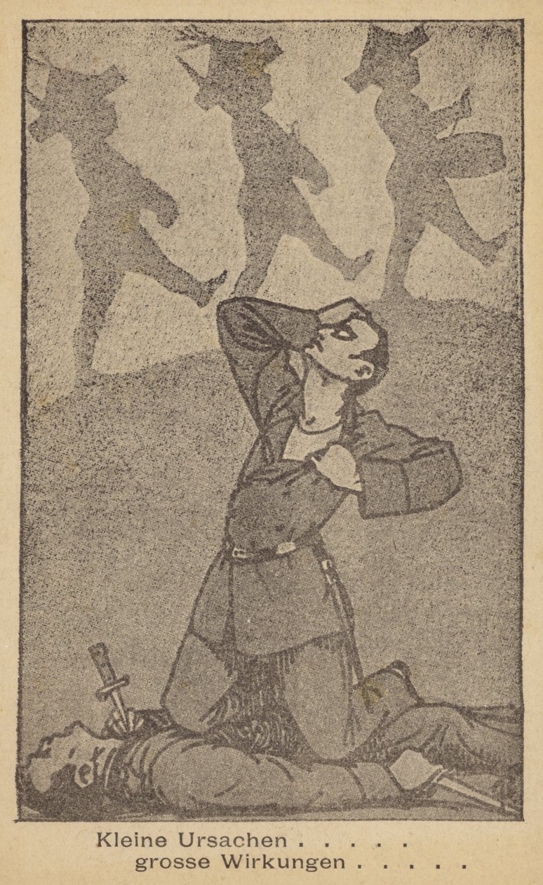 Små årsager, store effekter. Tysk antikrigsillustration, udgivet af WILPF (Women