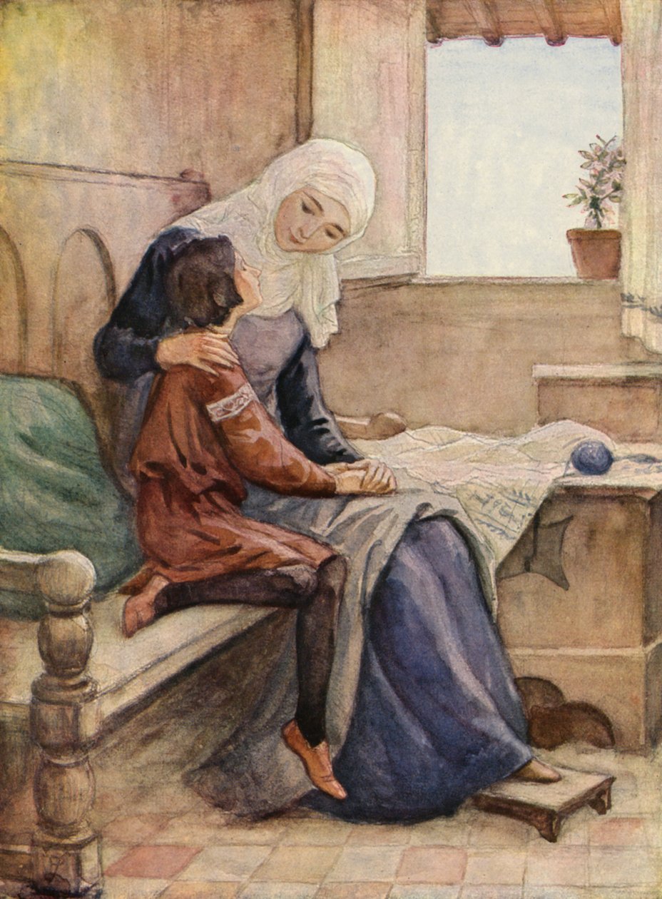 Frans og hans mor (farvelitografi) af German School