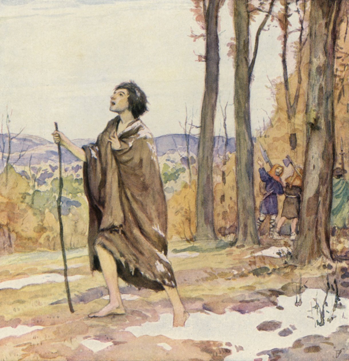 Frans på vej til Gubbio (farvelitografi) af German School