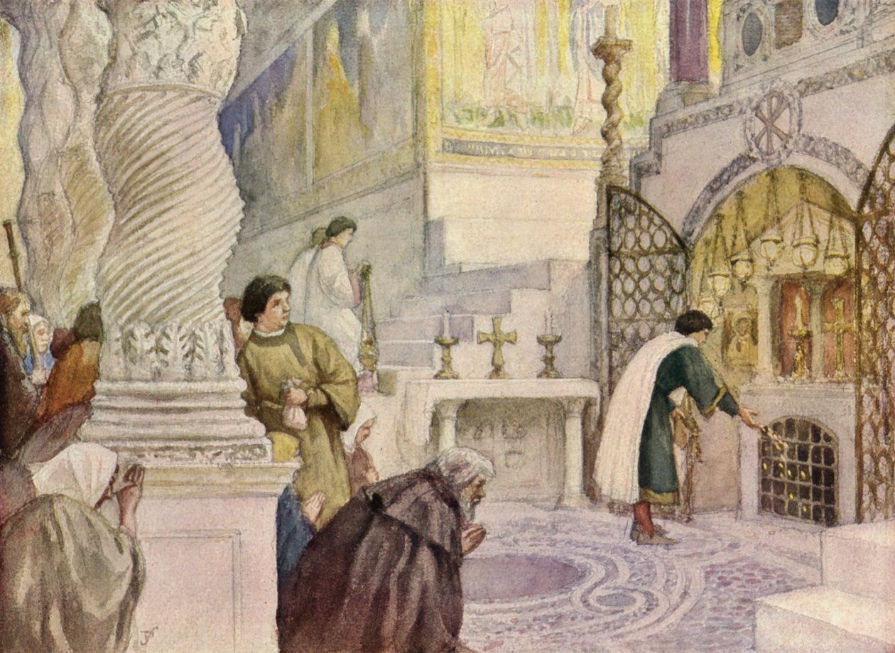 Frans besøger en af apostlenes grav (farvelitografi) af German School