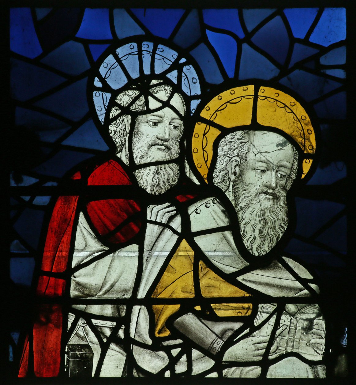 Matthæus og en anden apostel ved Jomfru Marias død (farvet glas) af German School