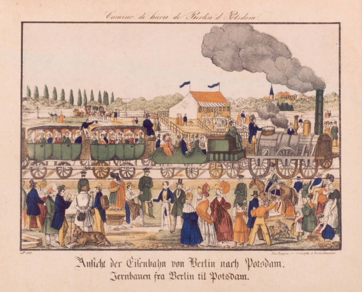 Dampjernbane mellem Berlin og Potsdam, Neuruppiner Bilderbogen, ca. 1840 af German School