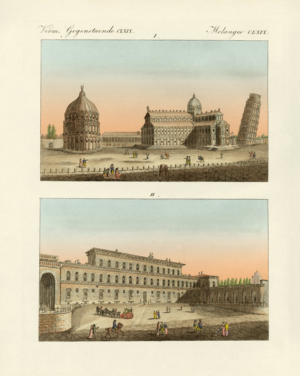 Mærkelige bygninger i Italien (farvet gravering) af German School