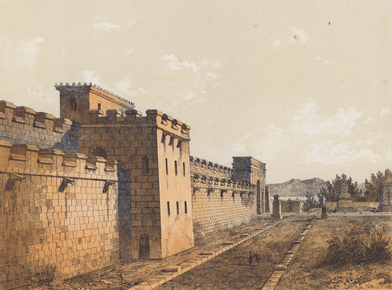Gade i Pompeji, Campania, Italien (farvelitografi) af German School