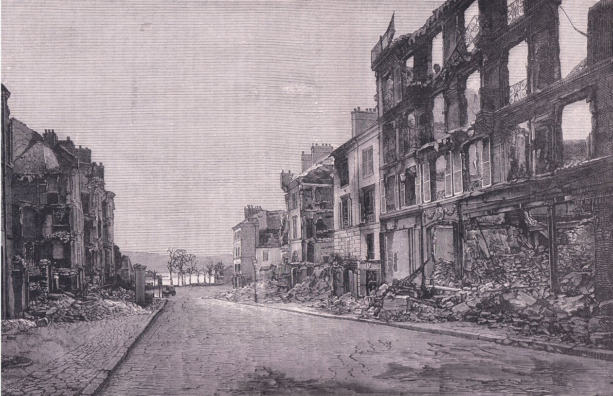 Street in St Cloud, Cassells historie om krigen mellem Frankrig og Tyskland udgivet af Cassell and Company Limited, ca. 1890 (litho) af German School