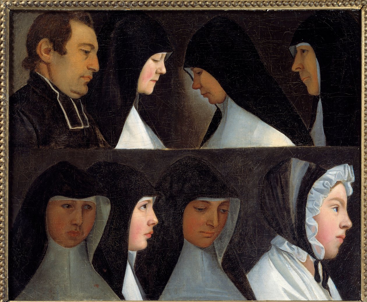 Studier af postulante og nybegyndere nonner af Benediktinerordenen (Benediktinerordenen) Maleri af den tyske skole i det 19. århundrede. Roanne, museum Joseph Dechelette - Studier af religiøse postulanter og novicer af Saint Benedict Order (med t. af German School