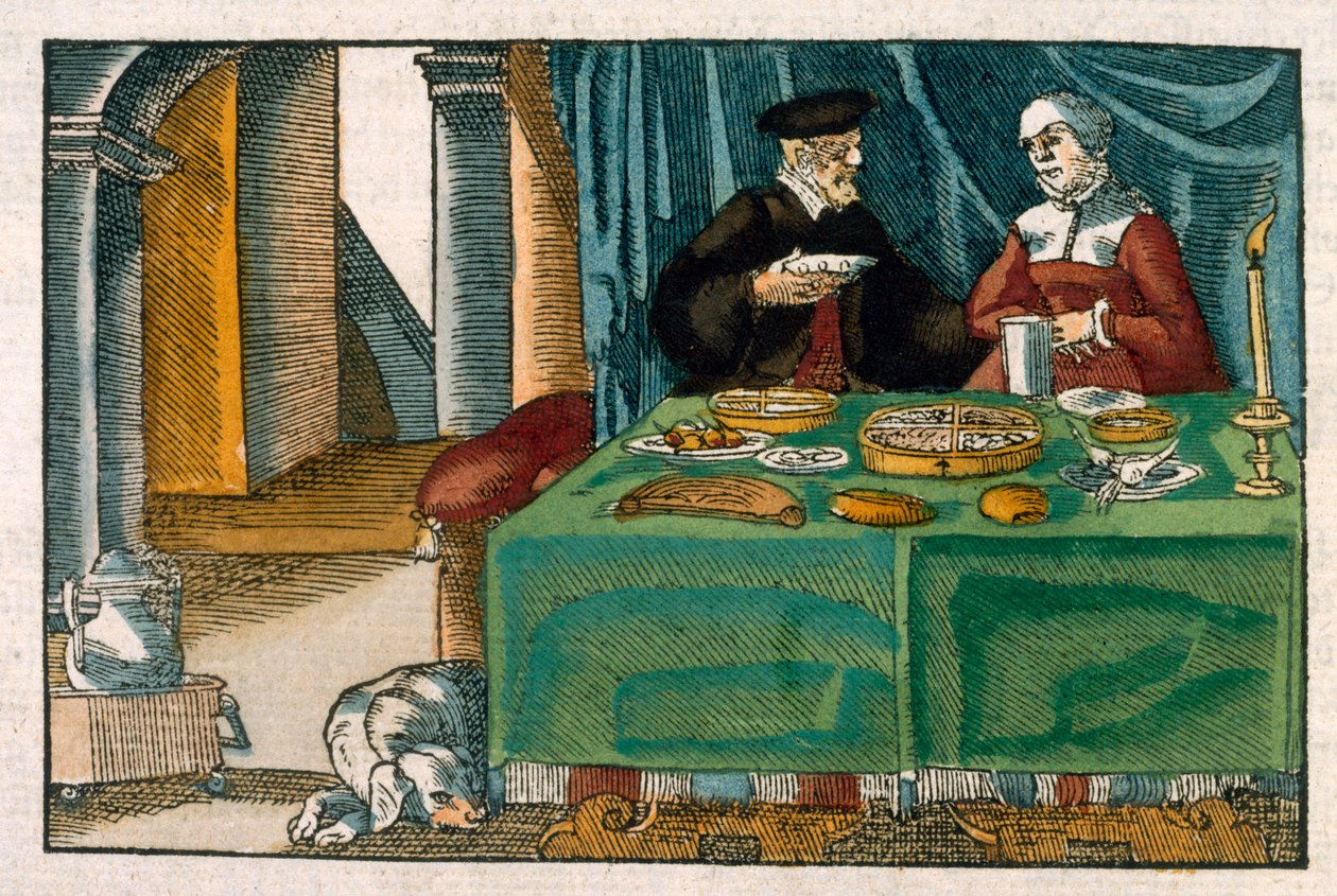 Nadverbord, efter tysk manuskript, ca. 1650 (håndkoloreret stik) af German School