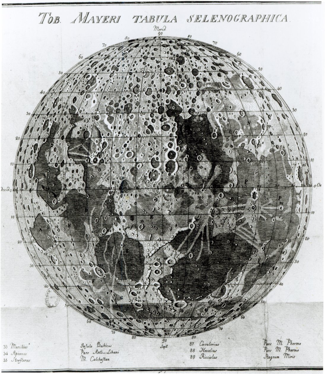 Månens overflade, illustration fra Selenotopographische Fragmente af Johann Hieronymus Schroeter, udgivet i 1791 af German School