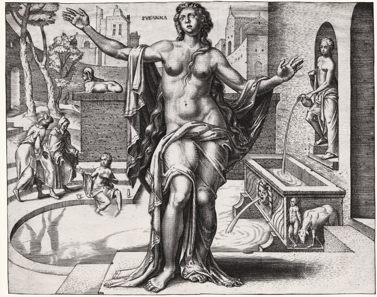 Suzanne i badet. (gravering af German School