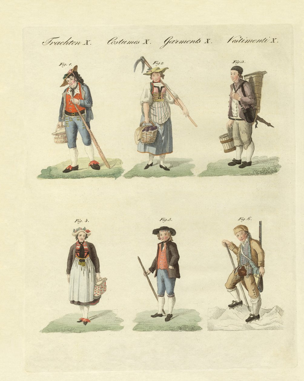 Schweiziske kjoler (farvet gravering) af German School