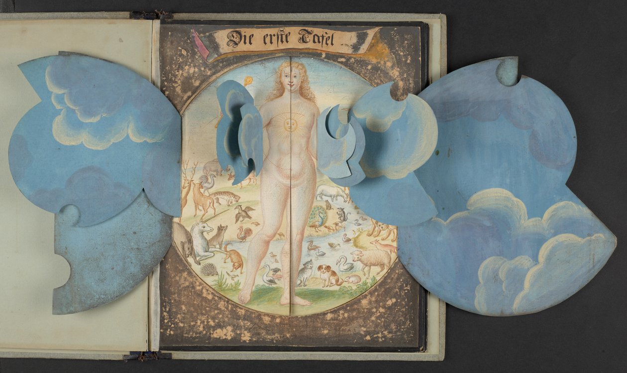 Borde, der repræsenterer mennesket i tre forskellige tilstande, Add MS 5788 af German School