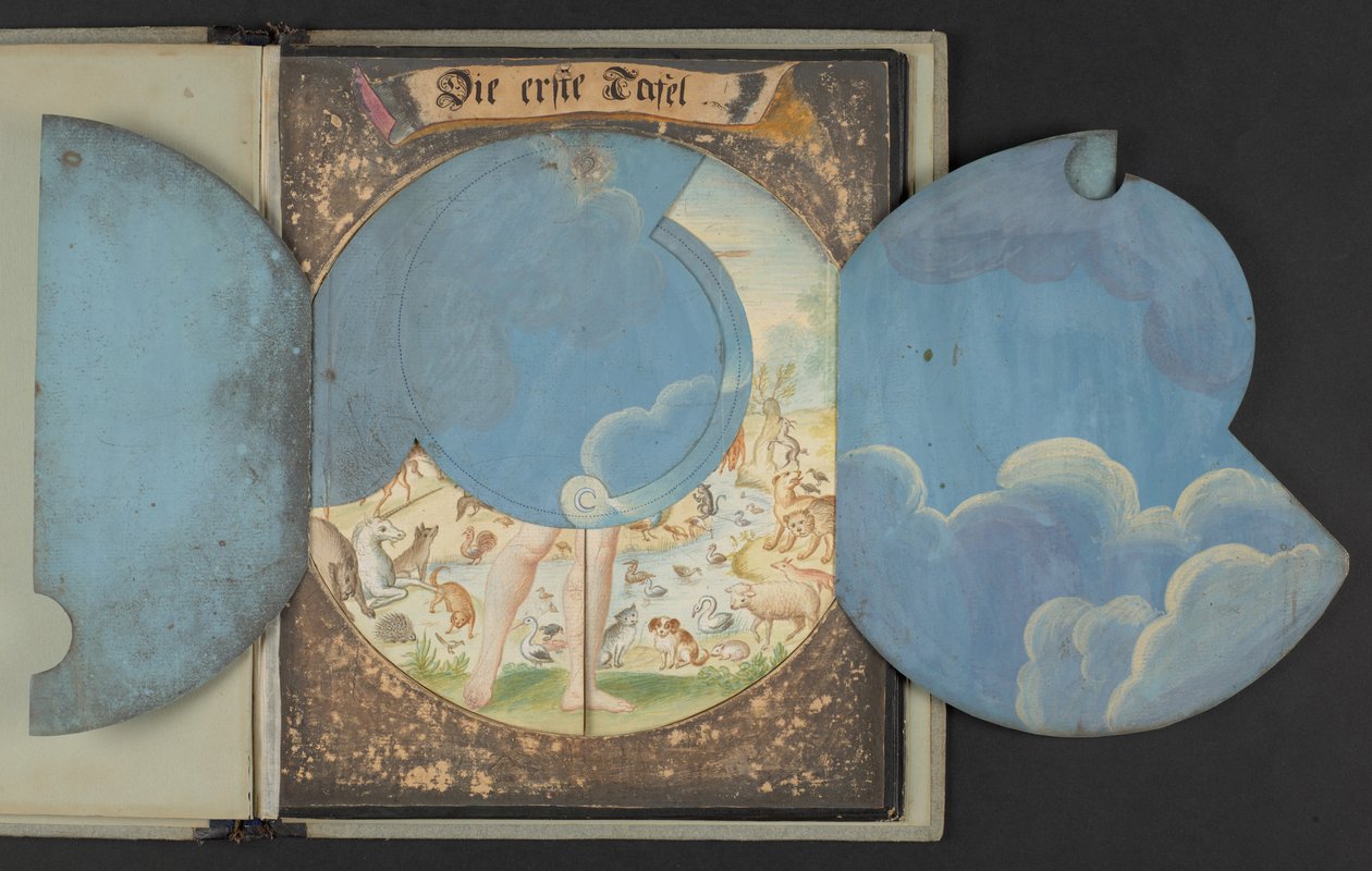 Borde, der forestiller mennesket i tre forskellige tilstande, Add MS 5788 af German School