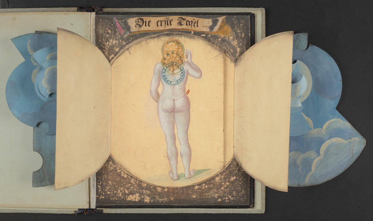 Borde, der forestiller mennesket i tre forskellige tilstande, Add MS 5788 af German School