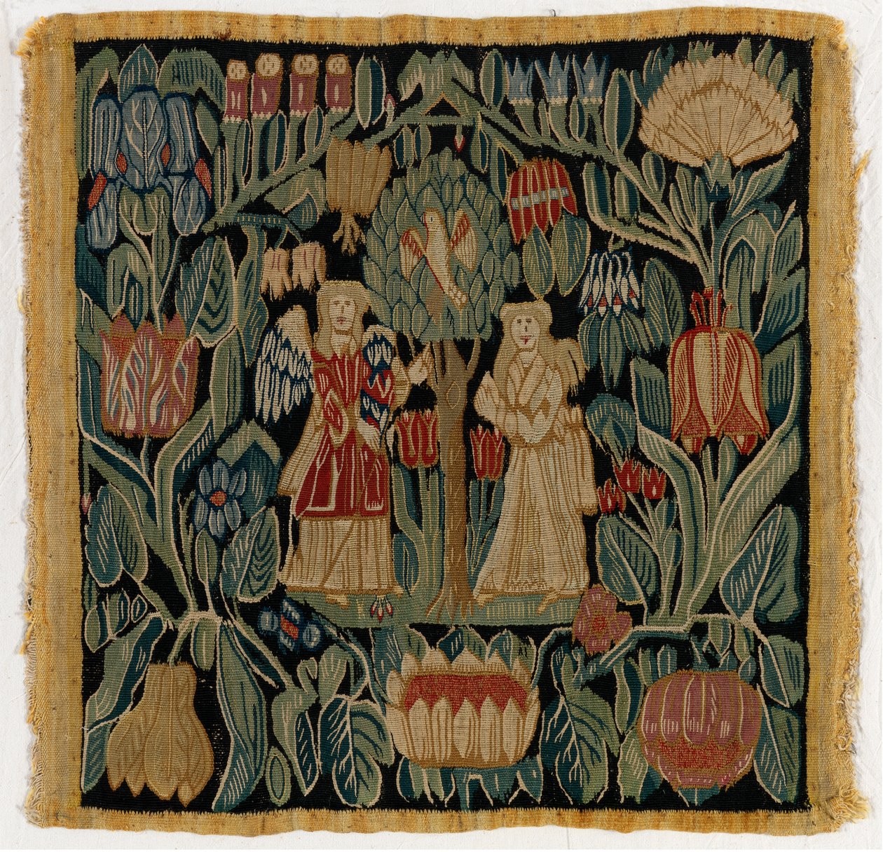 Pudebetræk af gobelin, der forestiller Bebudelsen, fra Niedersachsen eller Danmark, efter 1600 (uld) af German School