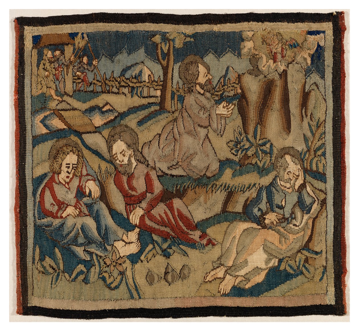 Tapestrypanel med scener fra passionen fra et antependium, fra Oberrheinland (uld og hør) af German School