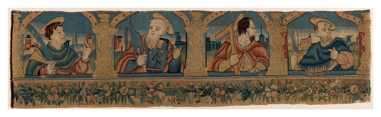 Tapetstrimmel, der forestiller de fire apostle, muligvis fra Nürnberg (uld) af German School