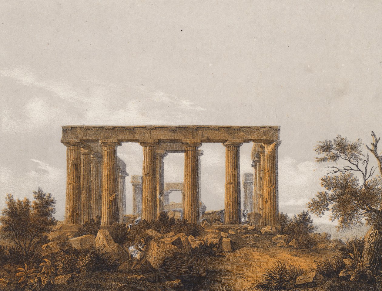 Aphaea-templet, Aegina, Grækenland (farvelitografi) af German School