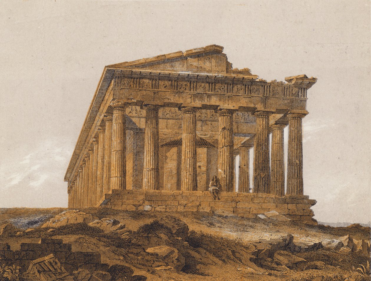 Hefaistos-templet, Athen, Grækenland (farvelitografi) af German School