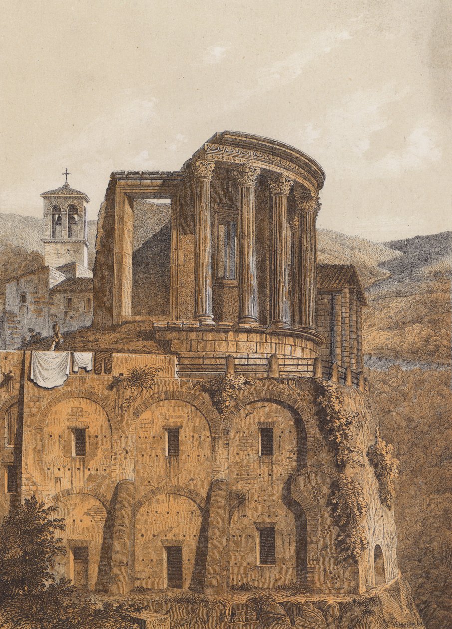 Vesta-templet, Tivoli, Italien (farvelitografi) af German School