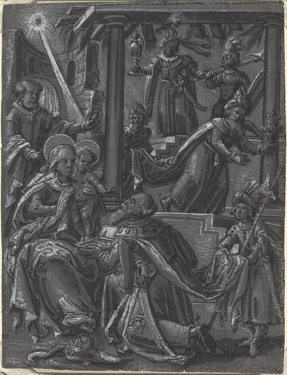 Kongernes tilbedelse [recto], ca. 1600 (tegning med pen og blæk) af German School