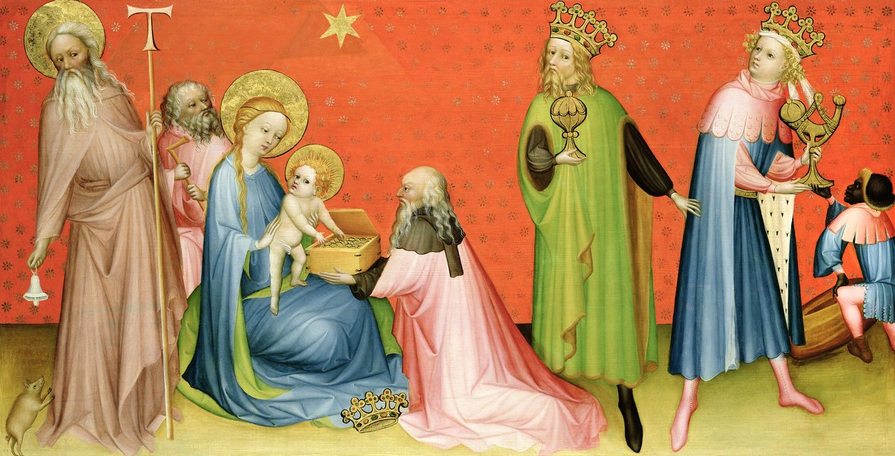Magiernes tilbedelse med St Anthony Abbed, 1400-10 af German School