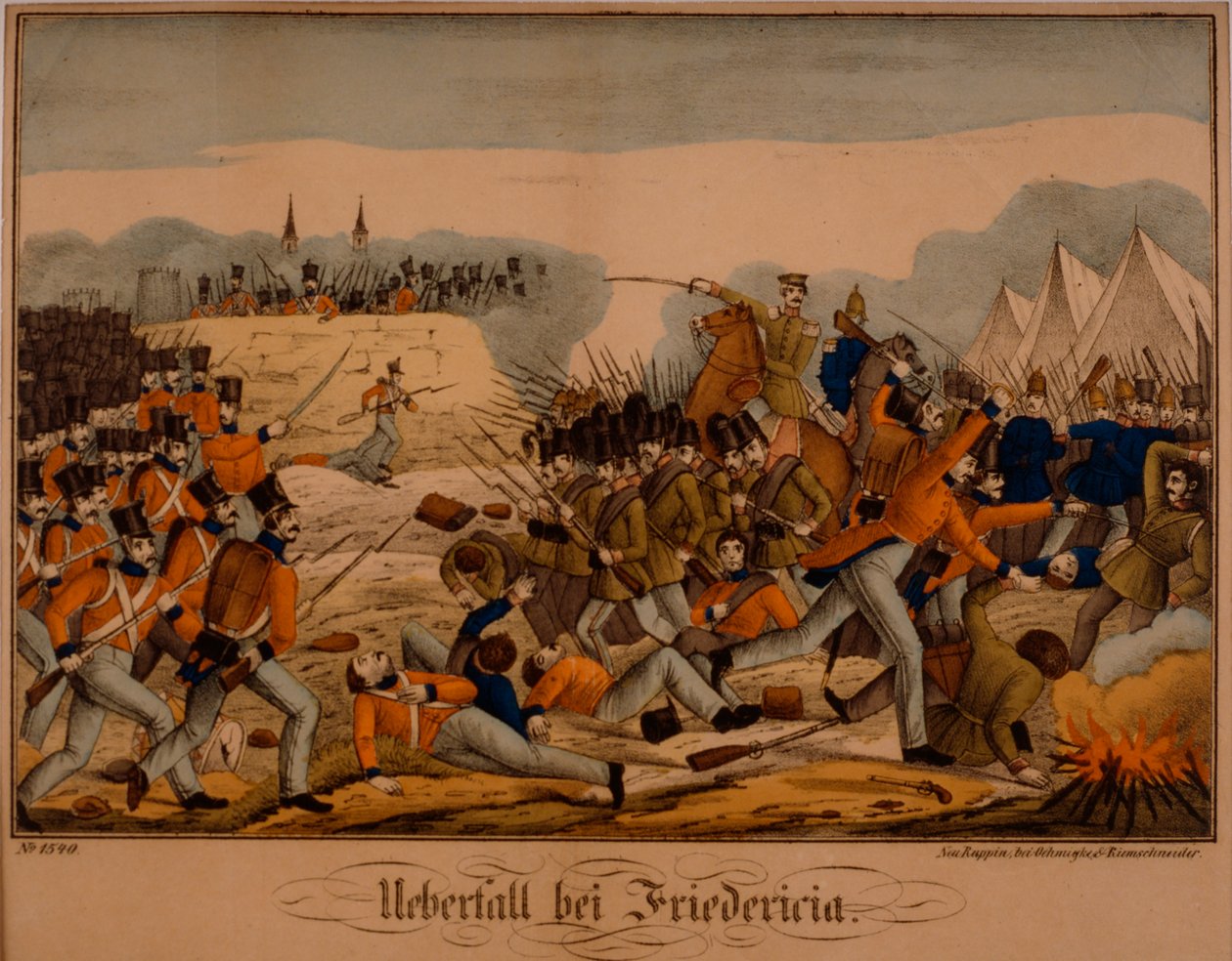 Slaget ved Fredericia under Første Slesvigske Krig, 6. juli 1849, Neuruppiner Bilderbogen, udgivet af Oehmigke & Riemschneider, ca. 1850 af German School