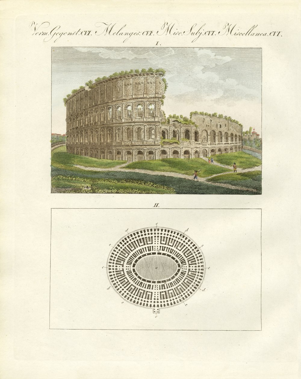 Colosseum eller kejser Flavius Vespasianus amfiteater (farvegravering) af German School