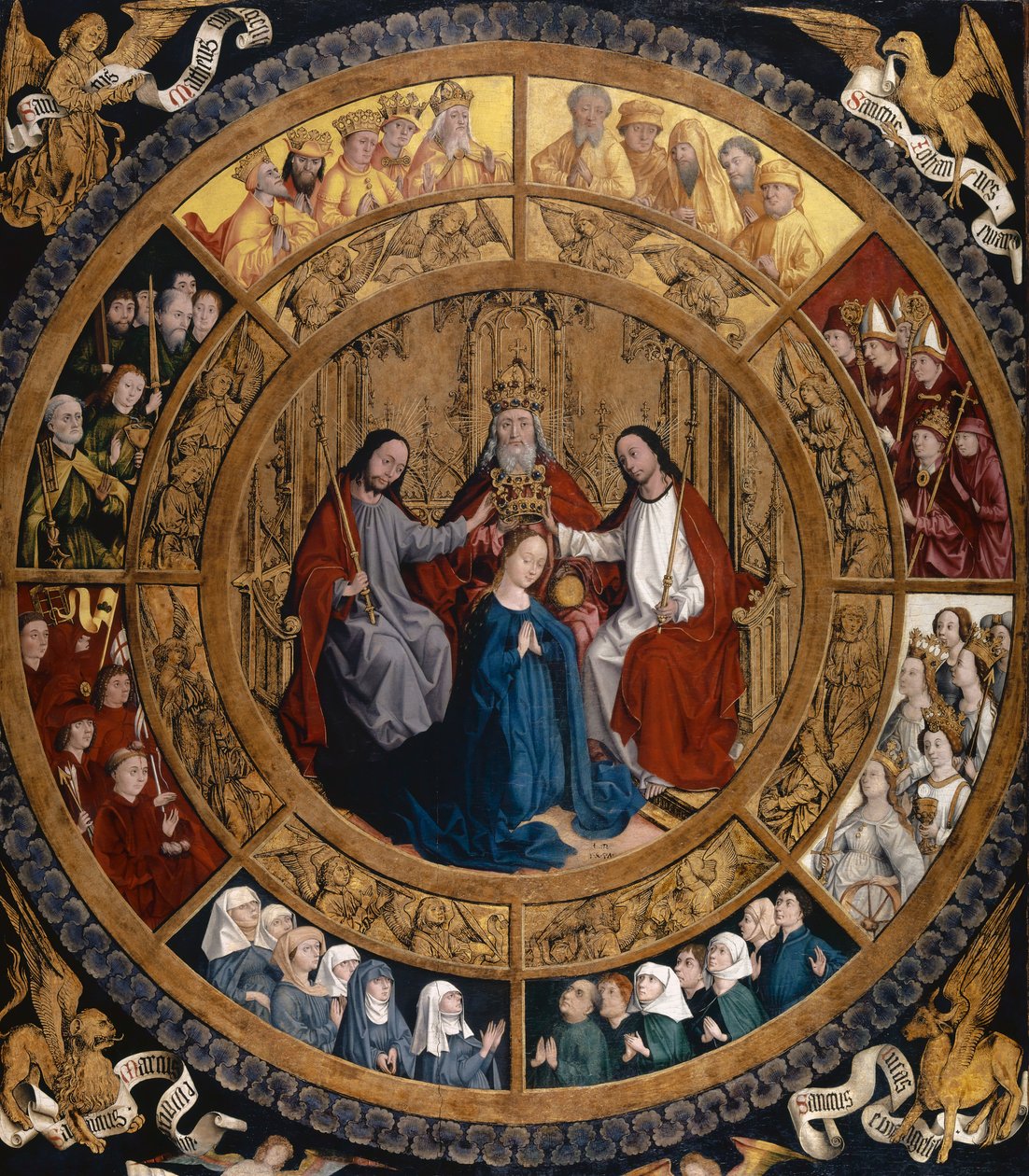 Jomfruens kroning omgivet af engle og hellige, c.1470 af German School