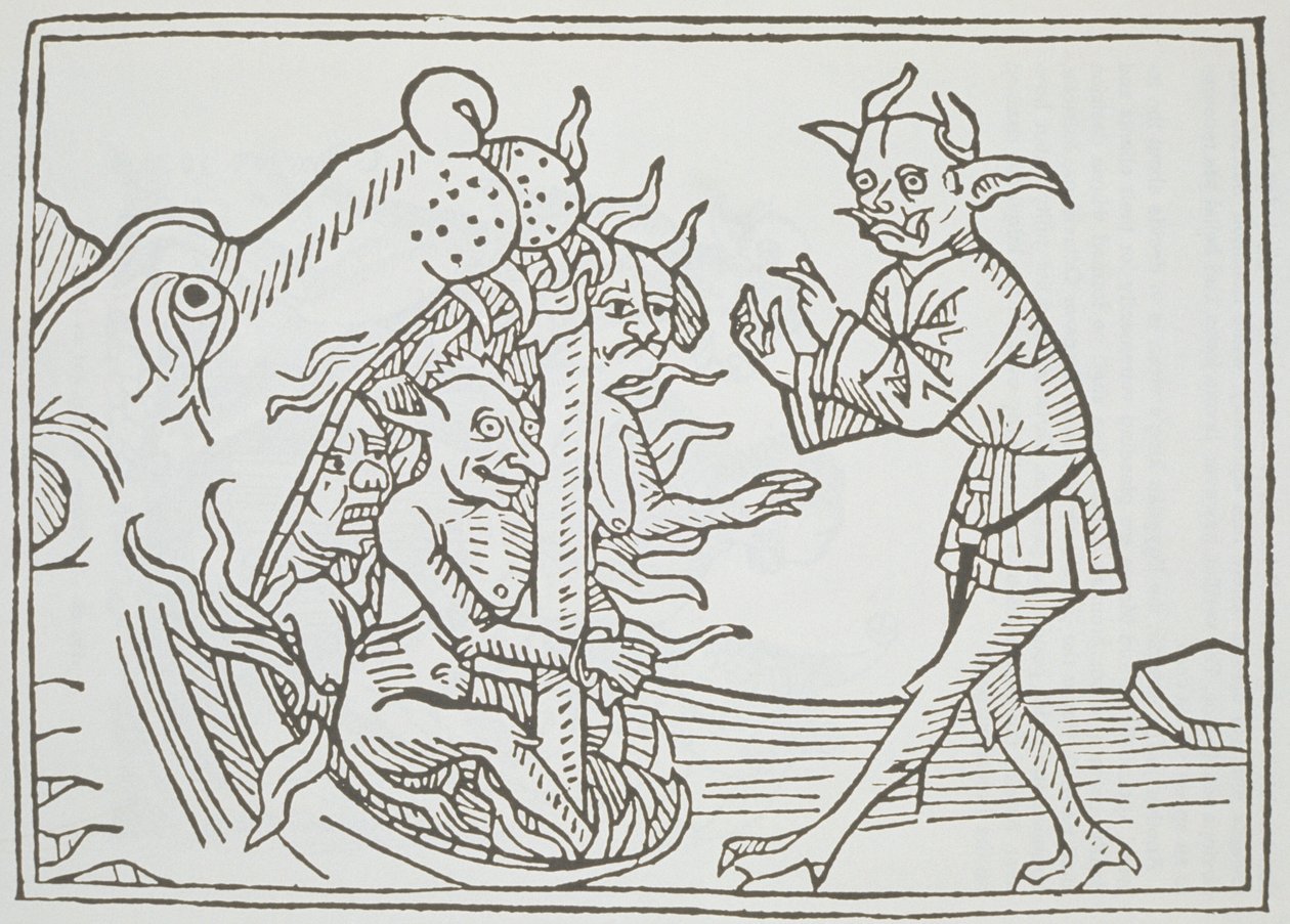 Djævelen Belial før Helvedes Porte, fra Das Buch Belial, udgivet i Augsburg, 1473 af German School