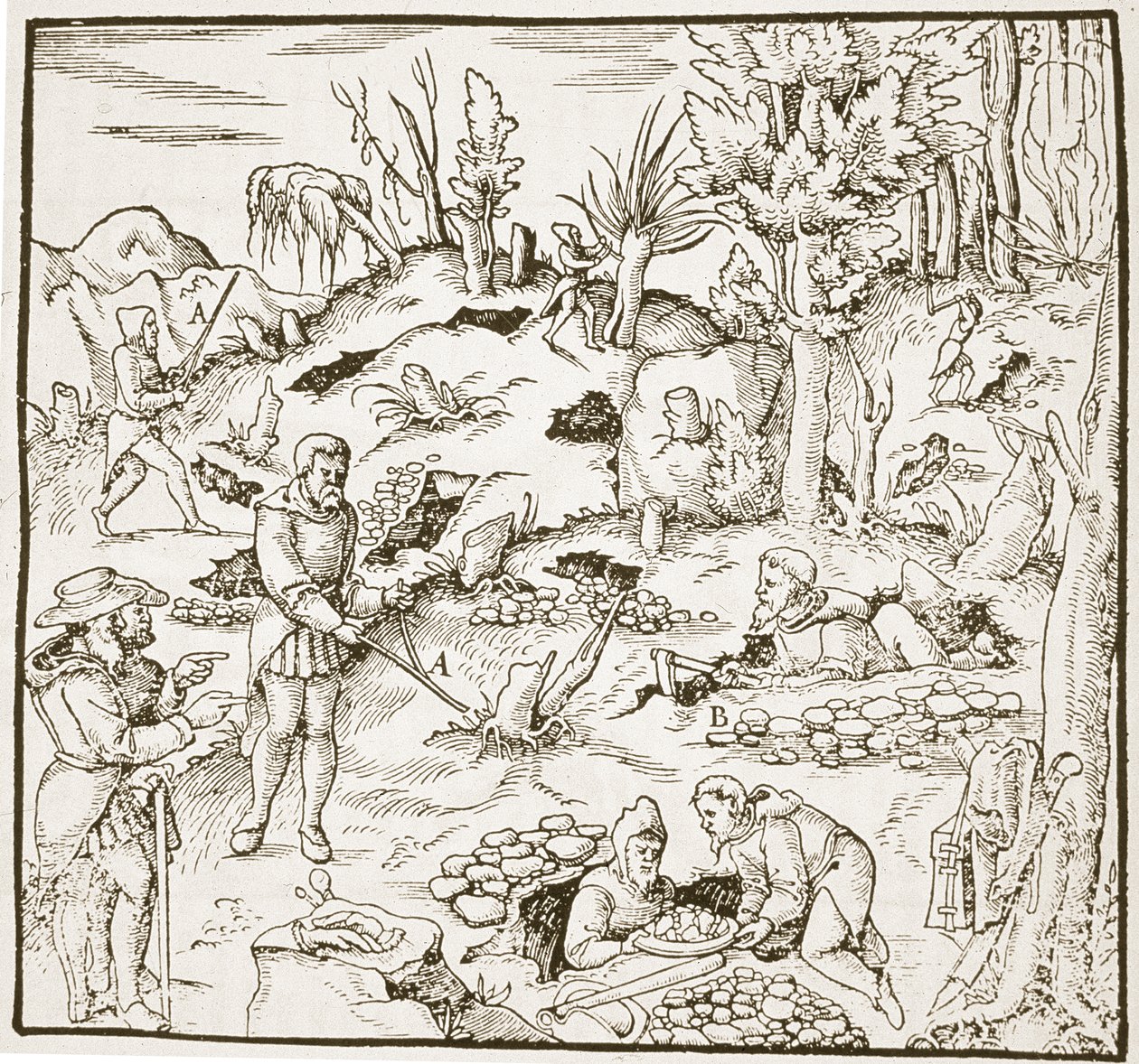 The Divining Rod, fra Bergwerk Buch af Georg Agricola, Frankfurt 1580, illustreret i en History of Magic, udgivet sent i det 19. århundrede af German School