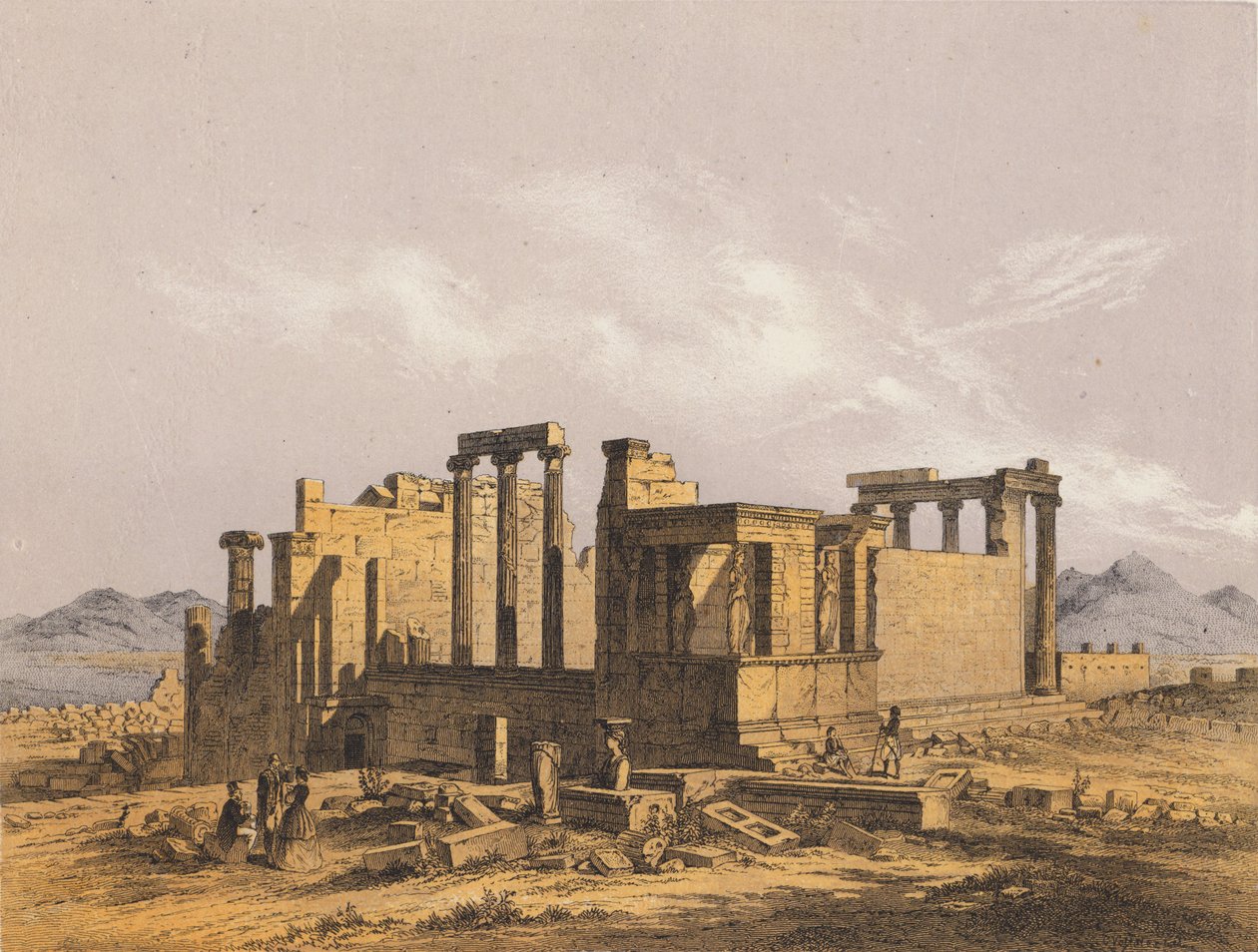 Erechtheion, Athen (farvelitografi) af German School