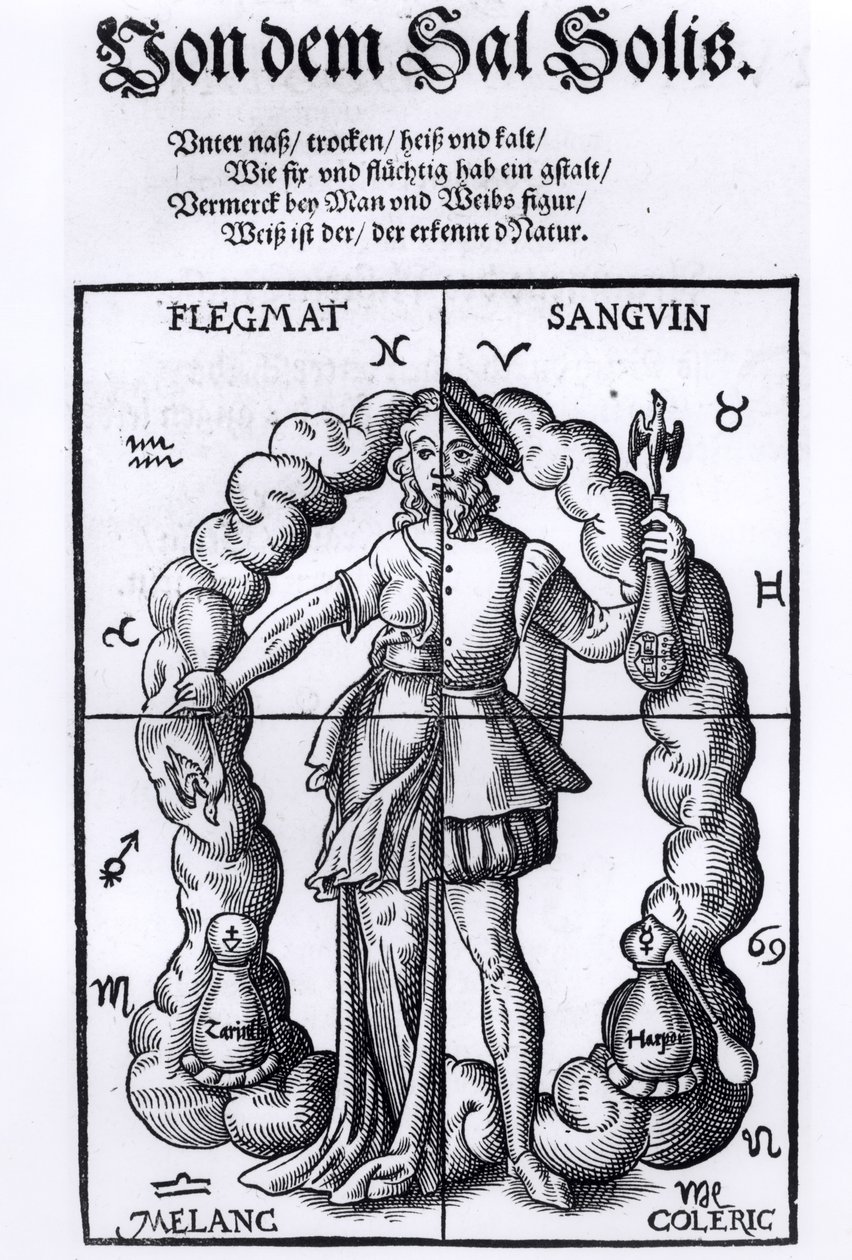 The Four Humors, fra Quinta Essentia af Leonhart Thurneisser zun Thurn (1531-956) udgivet i Leipzig, 1574 af German School