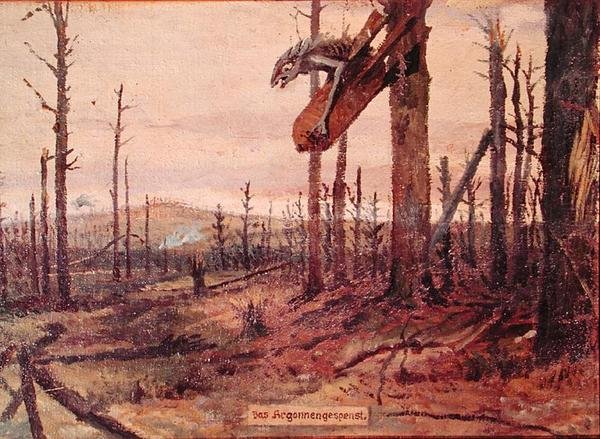 The Ghost of the Argonne Forests, ca. 1914-18 (olie på lærred) af German School