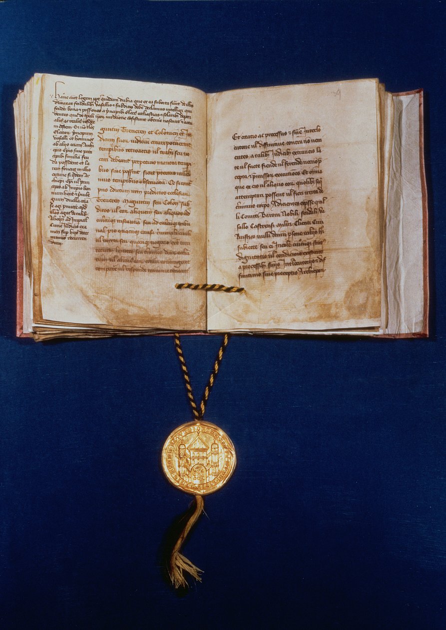 Den gyldne tyr af Charles IV, den hellige romerske kejser, 1400 (vellum og guld) af German School