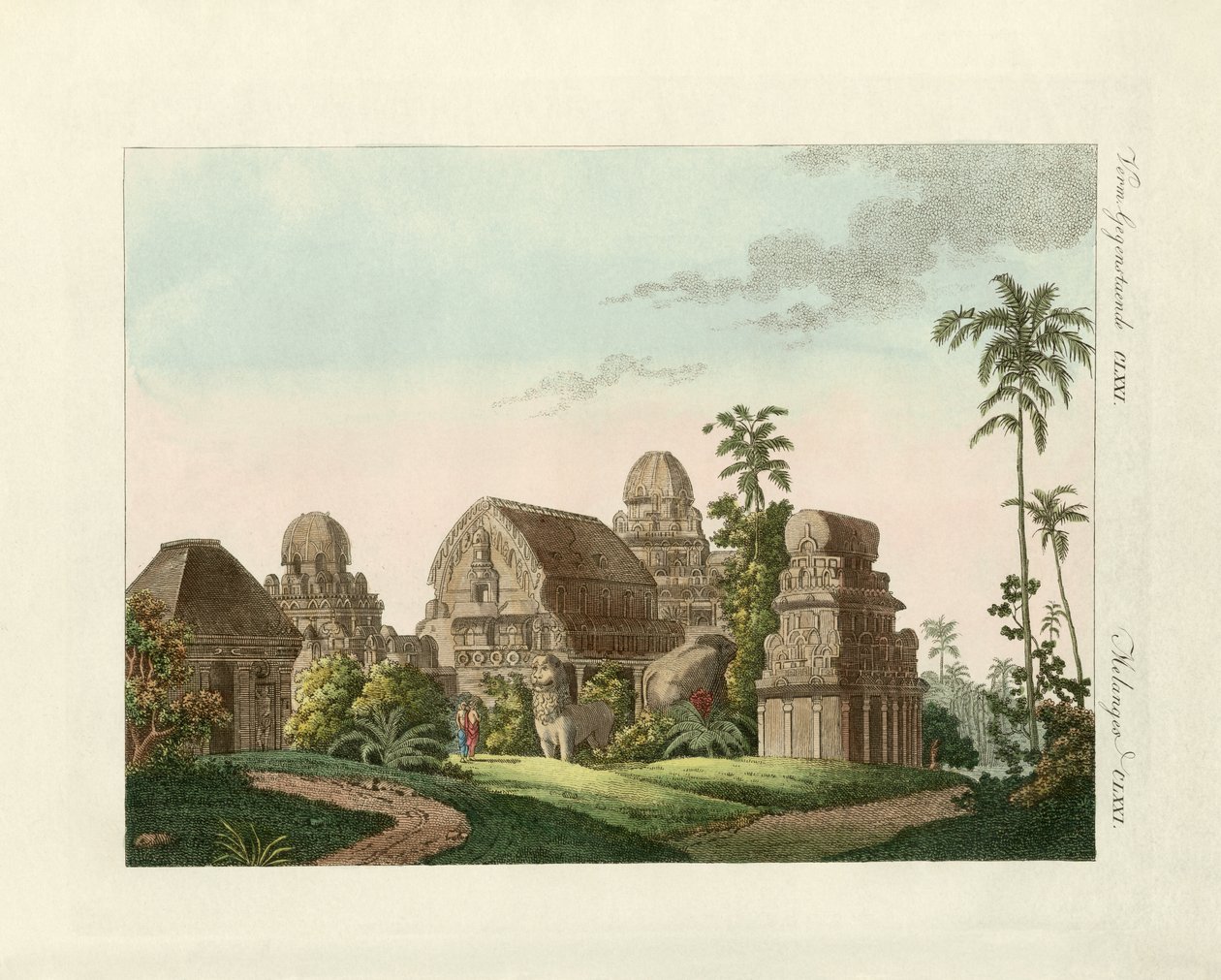Den indiske pagode i Mahabalipuram (farvet indgravering) af German School