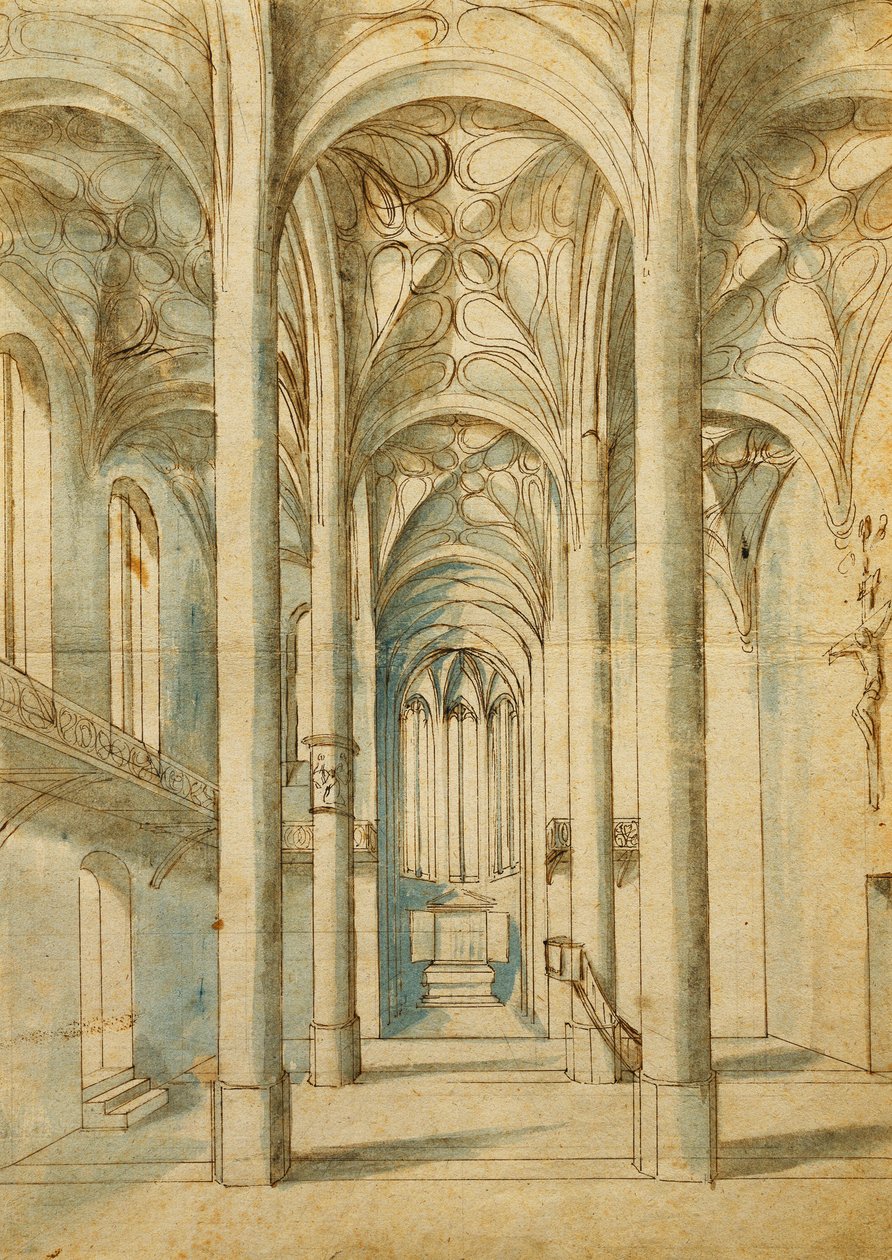 The Interior of a Gothic Church, 1592dani af German School