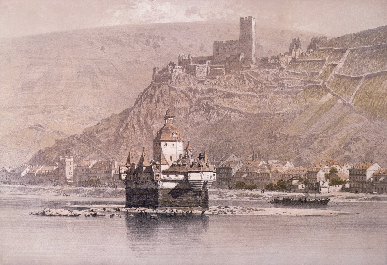 Ø-fæstningen Pfalzgrafenstein og Schloss Gutenfels ved Kaub af German School