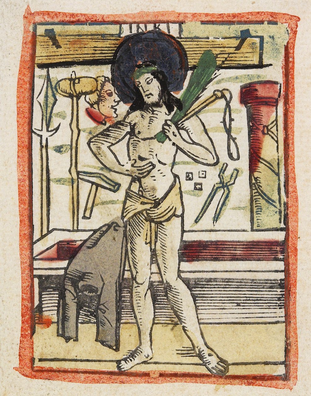 Sorgernes mand, ca. 1480-1490 (håndkoloreret træsnit) af German School