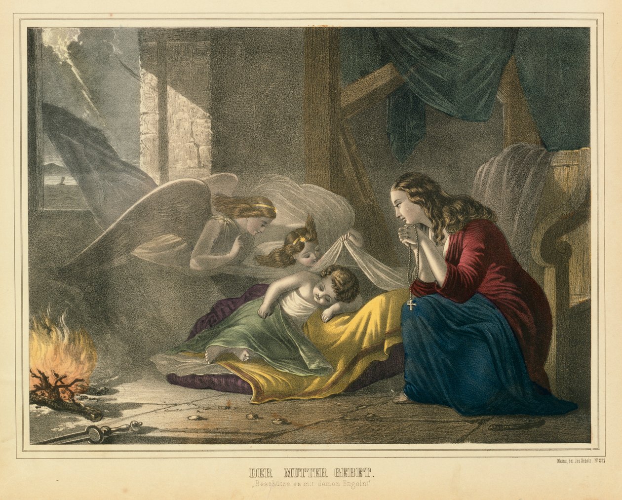 The Mothers Prayer, billedligt broadsheet udgivet af J. Scholz, Mainz, ca. 1850 af German School