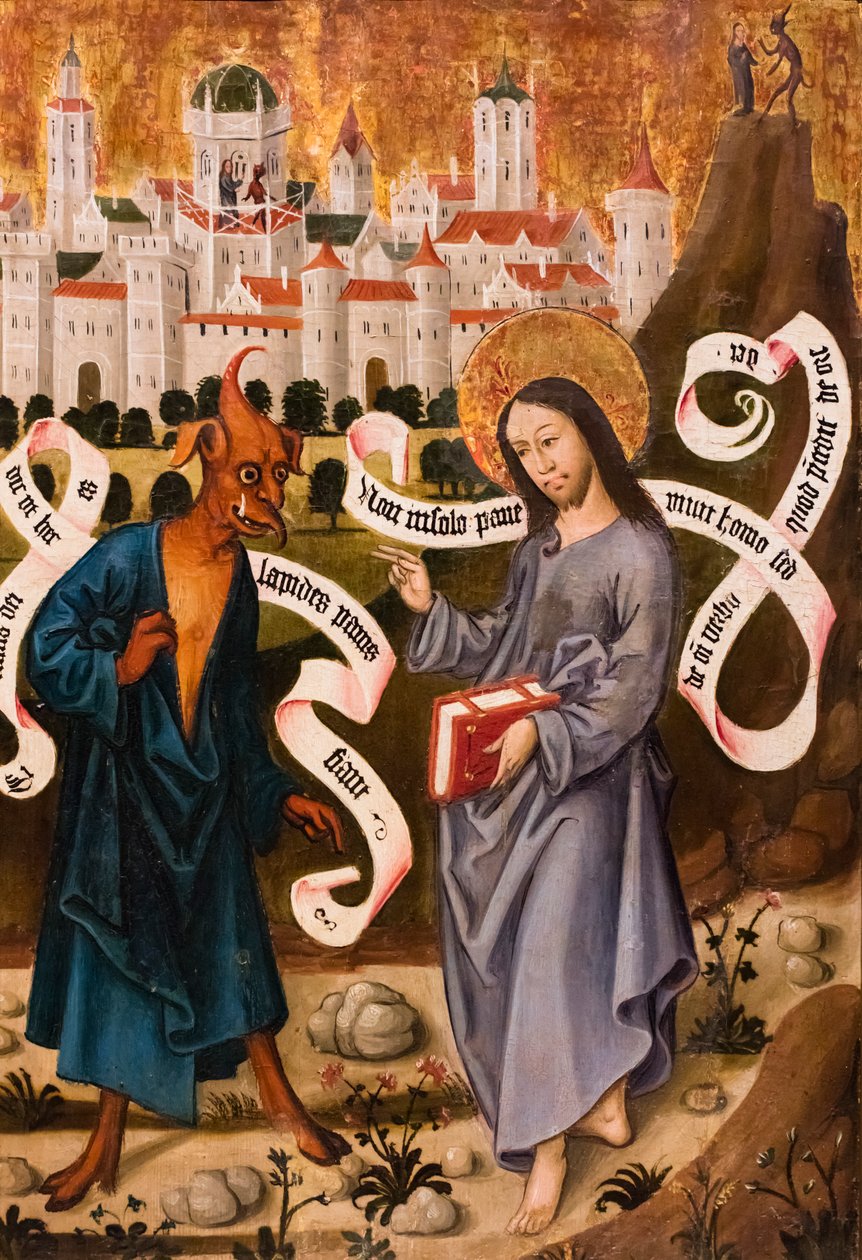 Kristi fristelse, ca. 1490/1500 (Tempera og olie på granpanel) af German School
