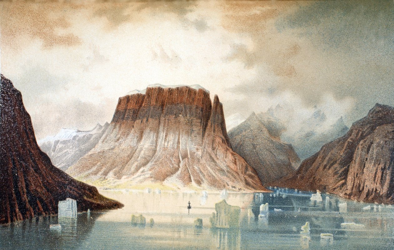 Teufelschloss-bjerget (Devils Castle) i Kejser Franz Joseph Fjord, pub. London, 1874 af German School