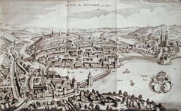 Byen Lucerne, Schweiz, fra 