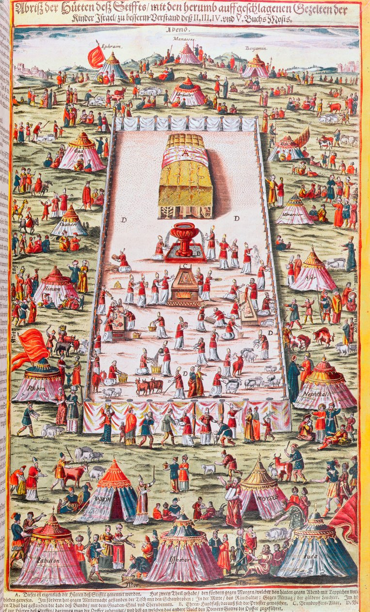 Israels stammer genforenet omkring Pagtens Ark i Sinai-ørkenen, efter udvandringen fra Egypten, ca. 1630 af German School
