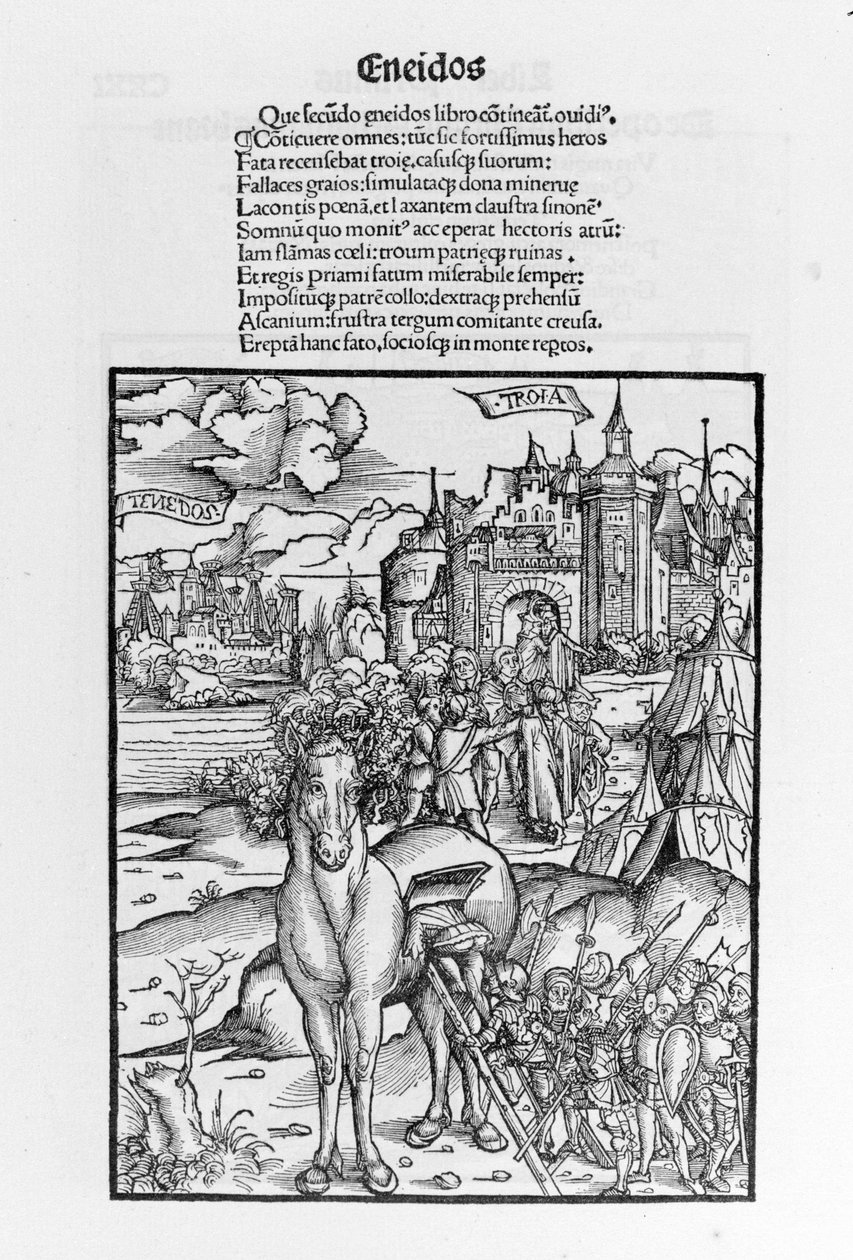 Den trojanske hest. Aeneid. Xylografi af Sebastian Brant. Strasbourg af German School