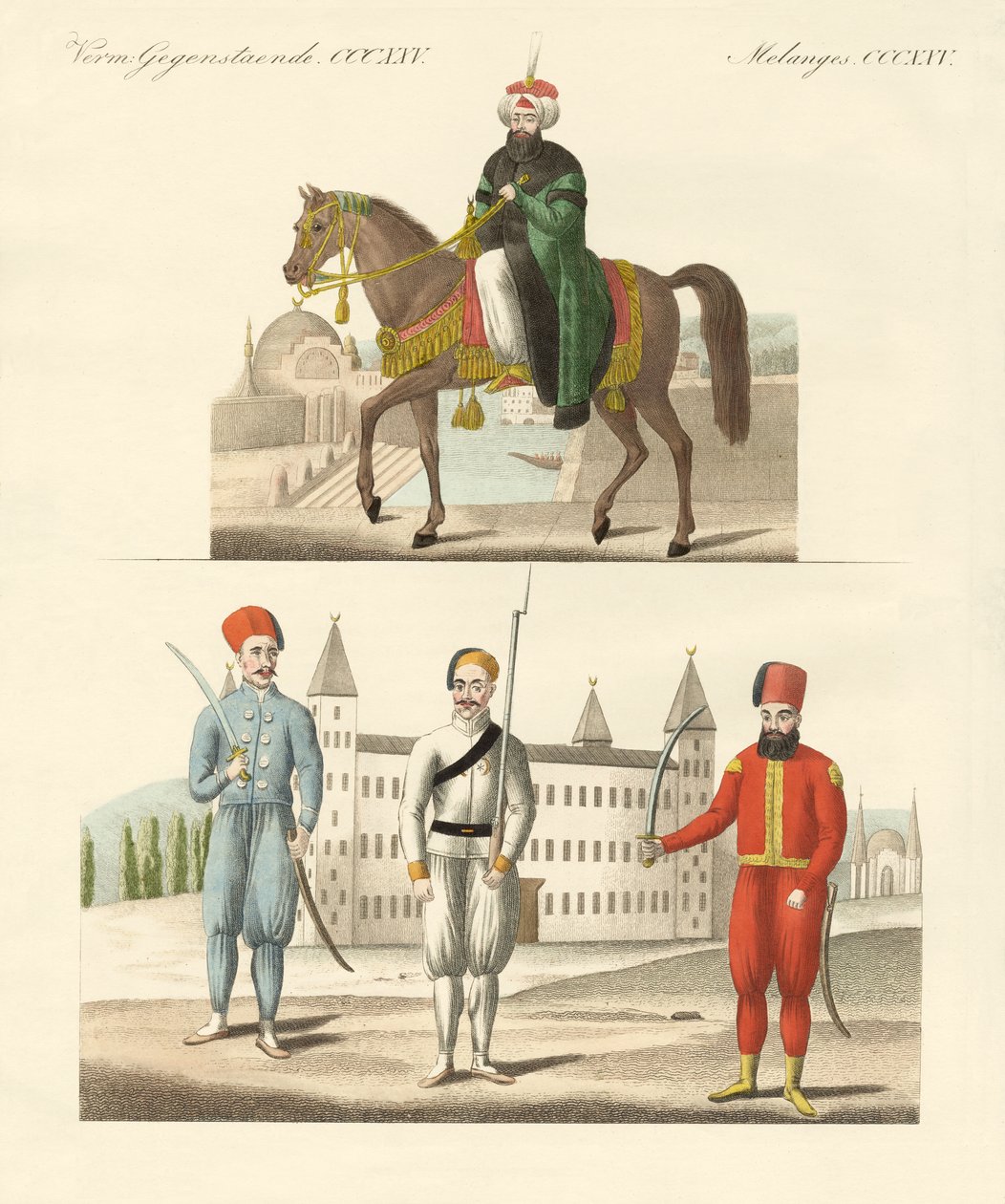 Den tyrkiske sultan Mahmud og hans nye tropper (farvegravering) af German School