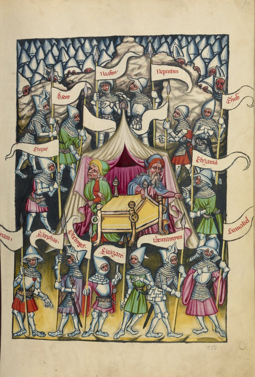 Israels tolv stammer fra Weltchronik Ms 33 fol.94, ca. 1400-10 (tempera, guld- og sølvmaling, blæk på pergament) af German School